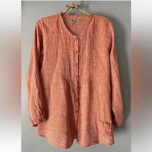 Flax Designs Linen Blouse S Oversized Button Up Long Sleeves